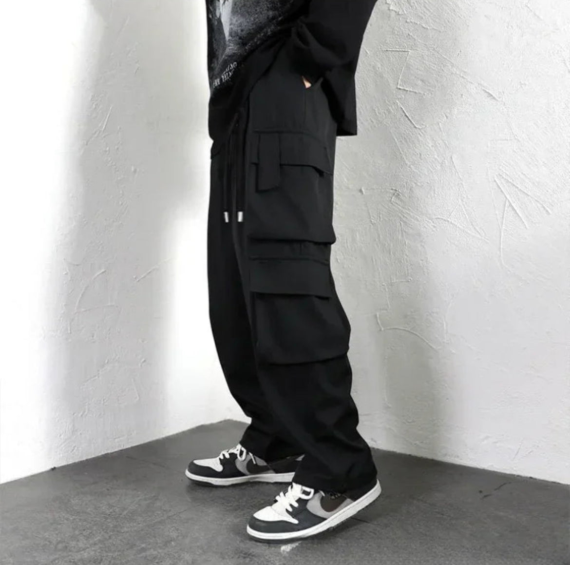 Hipster Men’s Black American Loose Fit Cargo Pants | High Street Wide Leg Casual Pants