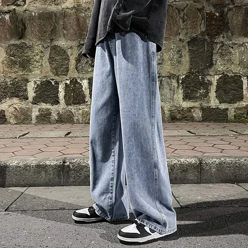 2024 Streetwear Loose Fit Jeans - Men's Wide Leg Straight Pants, Casual Fashion