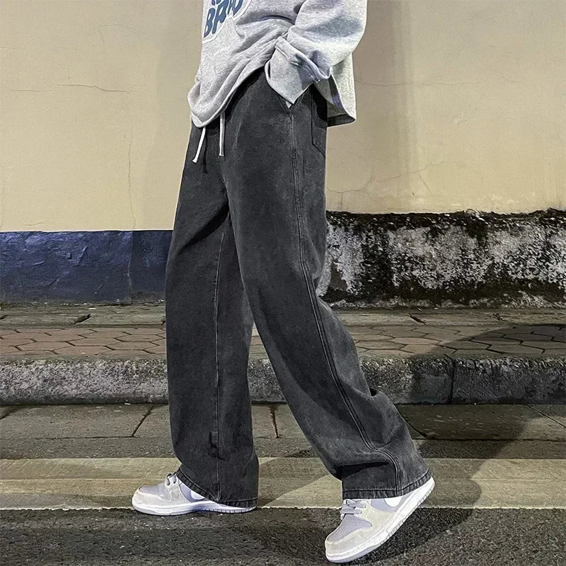 2024 Streetwear Loose Fit Jeans - Men's Wide Leg Straight Pants, Casual Fashion