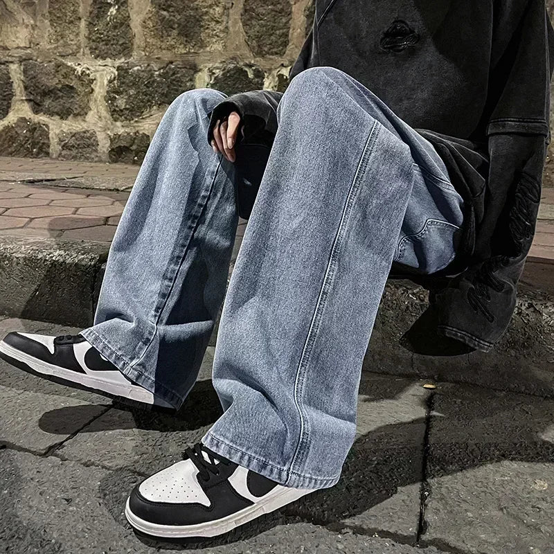 2024 Streetwear Loose Fit Jeans - Men's Wide Leg Straight Pants, Casual Fashion