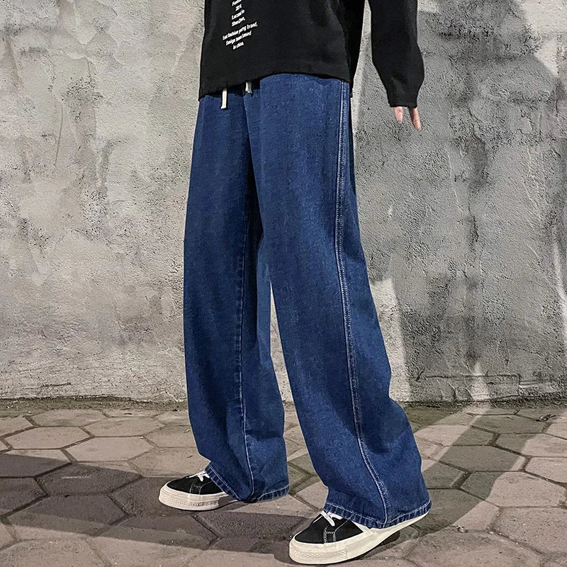 2024 Streetwear Loose Fit Jeans - Men's Wide Leg Straight Pants, Casual Fashion