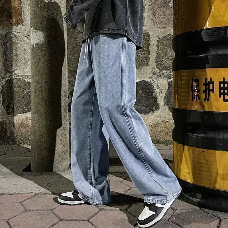 2024 Streetwear Loose Fit Jeans - Men's Wide Leg Straight Pants, Casual Fashion