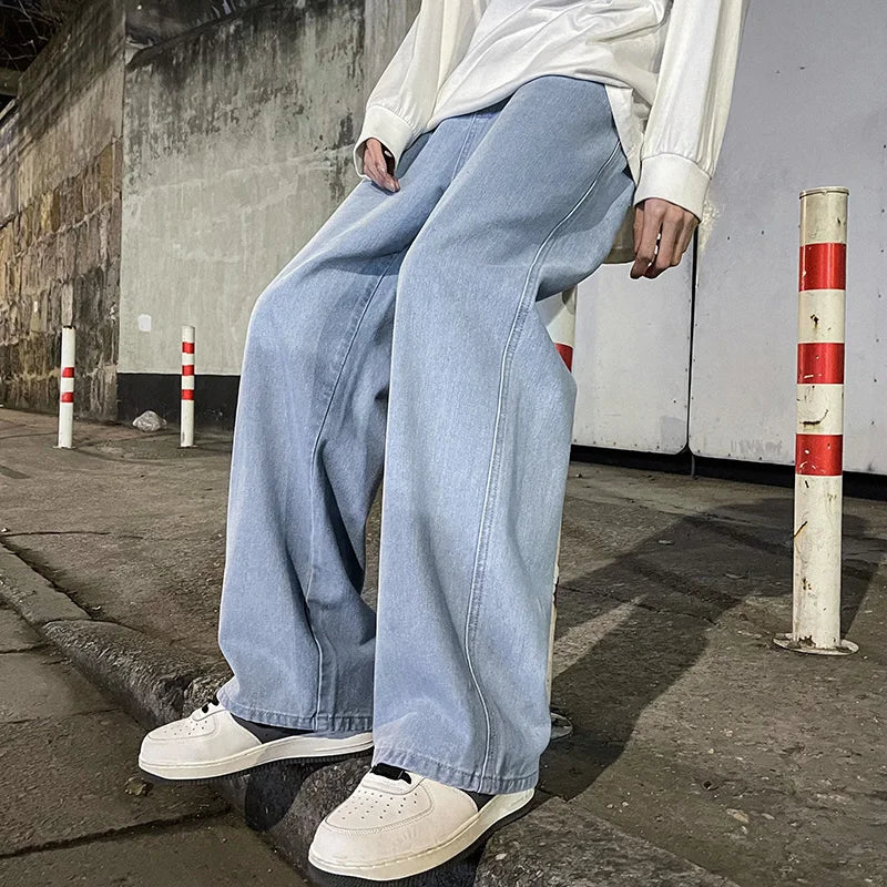 2024 Streetwear Loose Fit Jeans - Men's Wide Leg Straight Pants, Casual Fashion