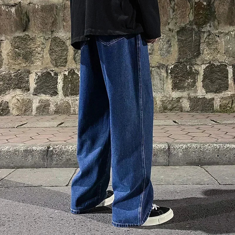 2024 Streetwear Loose Fit Jeans - Men's Wide Leg Straight Pants, Casual Fashion