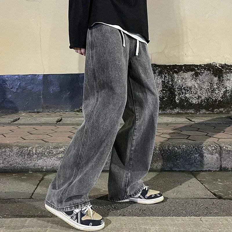 2024 Streetwear Loose Fit Jeans - Men's Wide Leg Straight Pants, Casual Fashion