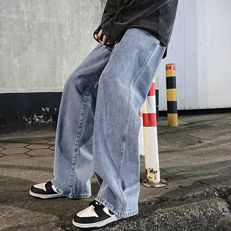 2024 Streetwear Loose Fit Jeans - Men's Wide Leg Straight Pants, Casual Fashion