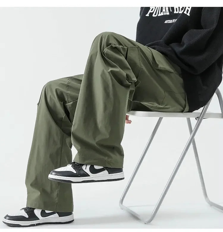 Hip Hop Cargo Pants - Unisex Multi-Pocket Elastic Waist, Streetwear Style Cargo Pants