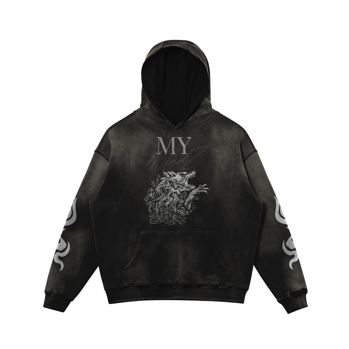 MyMadZ 100% Luxury Combed Cotton Dusty Look Design Oversized Fit Wolf Hoodie®