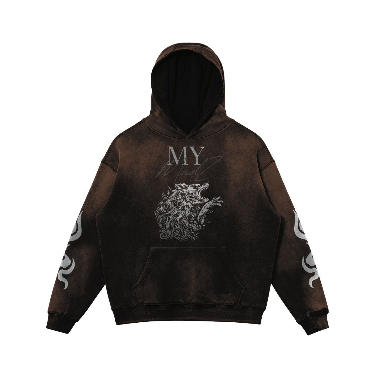 MyMadZ 100% Luxury Combed Cotton Dusty Look Design Oversized Fit Wolf Hoodie®